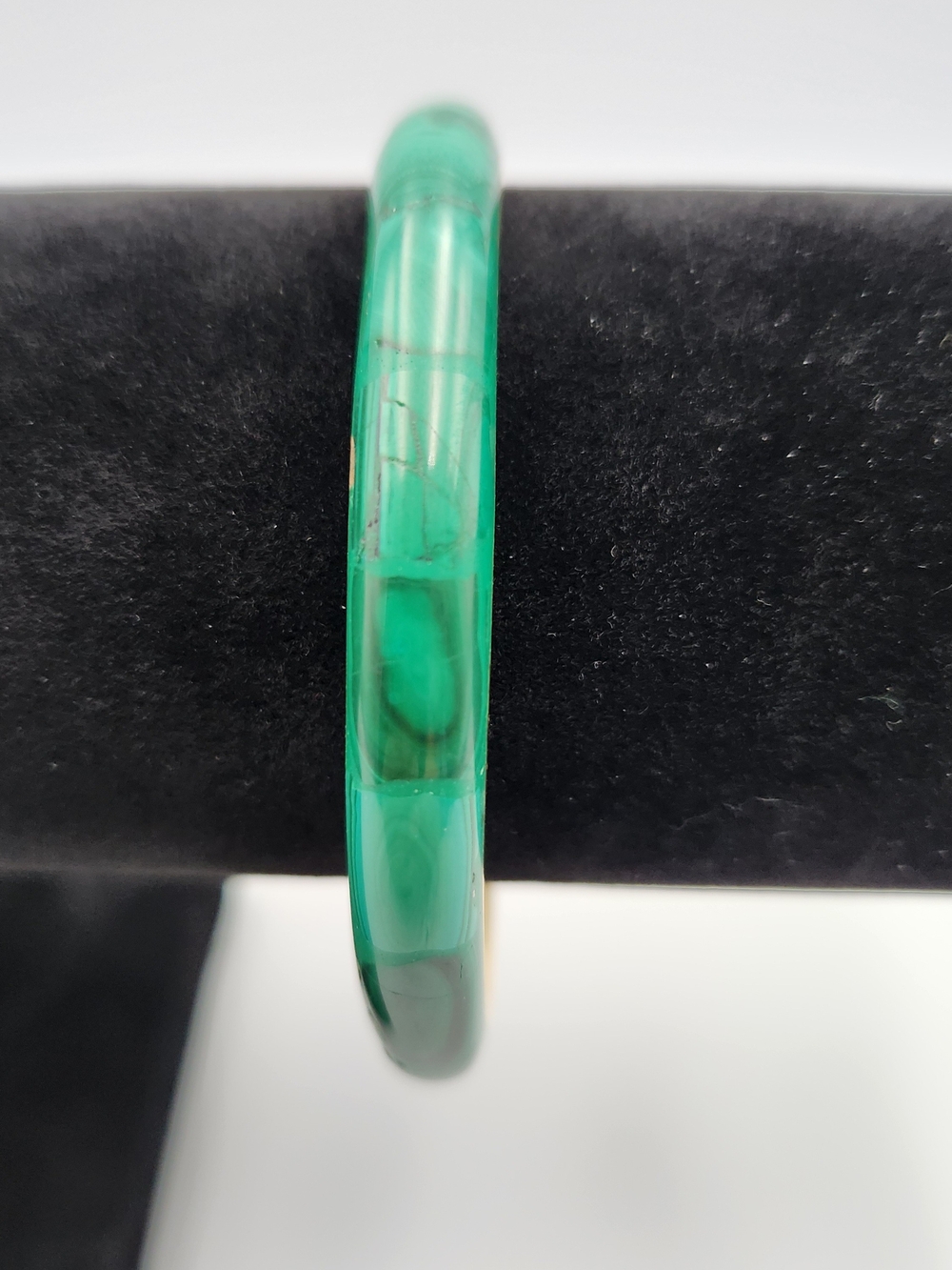 Vintage 80s Brass with Natural Green Malachite Bangle Bracelet